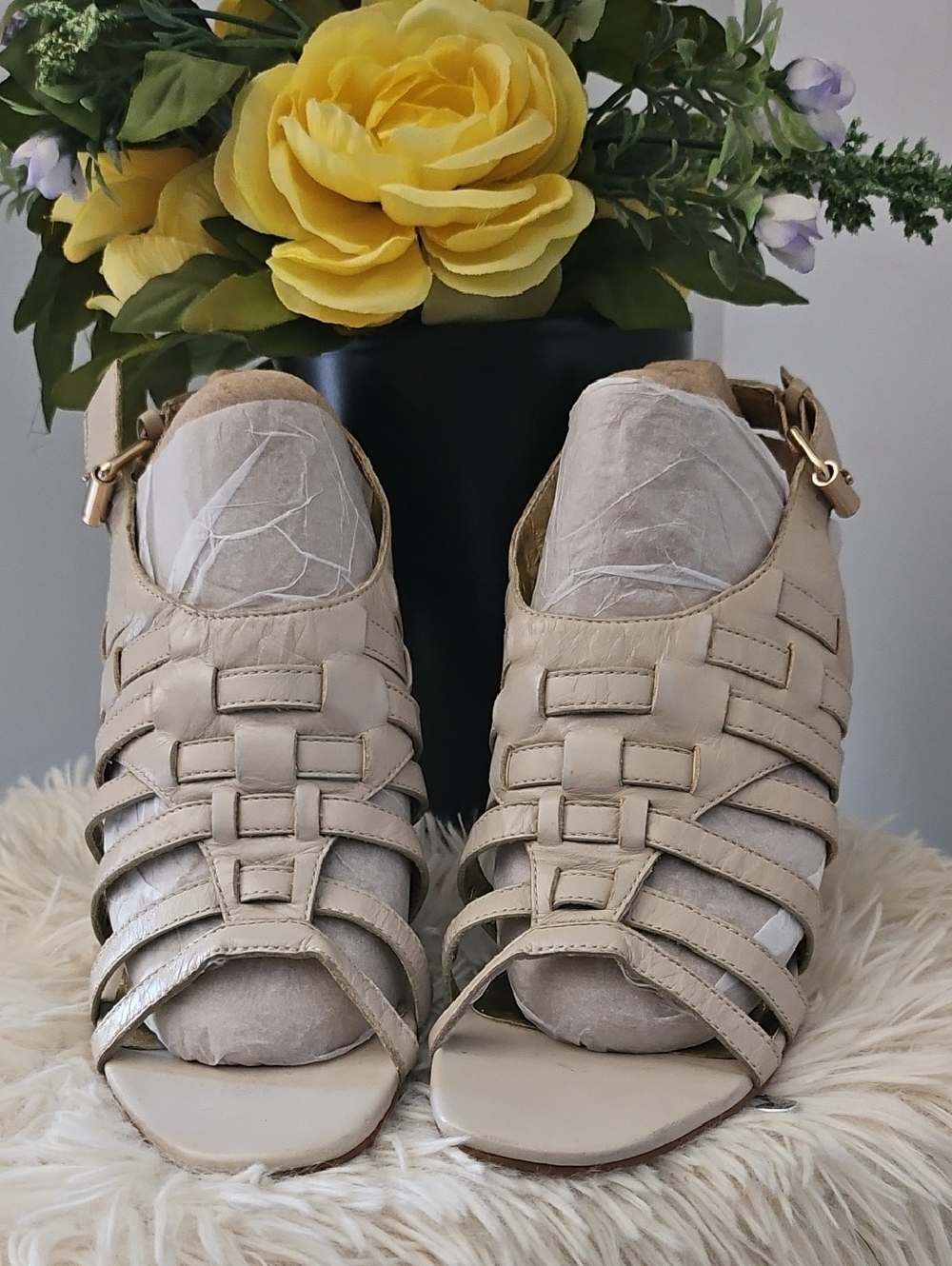 Woven Strappy Women's Sandals in Beige
